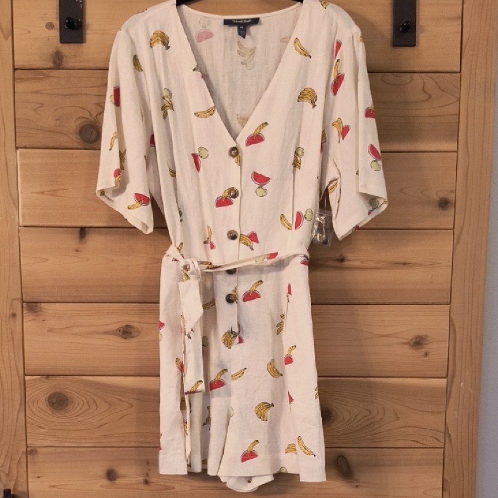 Modcloth Cream Romper with Fruit Print